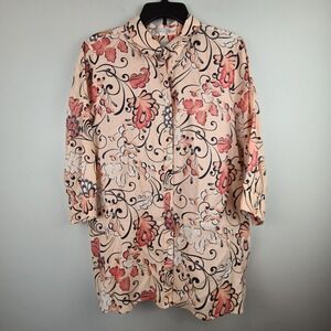 Chico's Fresh Chic No Iron 100% Linen Floral Button Down Blouse Size 3 (16-18)
